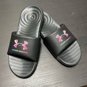 Under Armour Girl's Ansa Fix Slide Sandals - Rainbow & Black -Youth Size 4